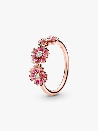 Pink Daisy Flower Trio Ring
