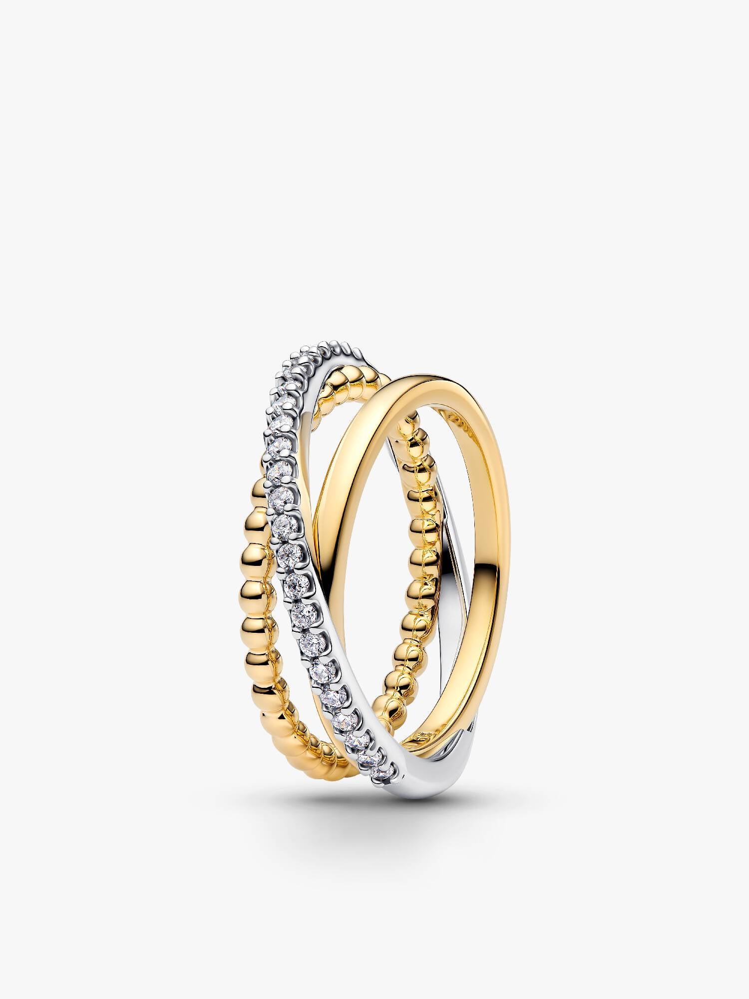 Crossover Beads & Pavé Triple Band Ring