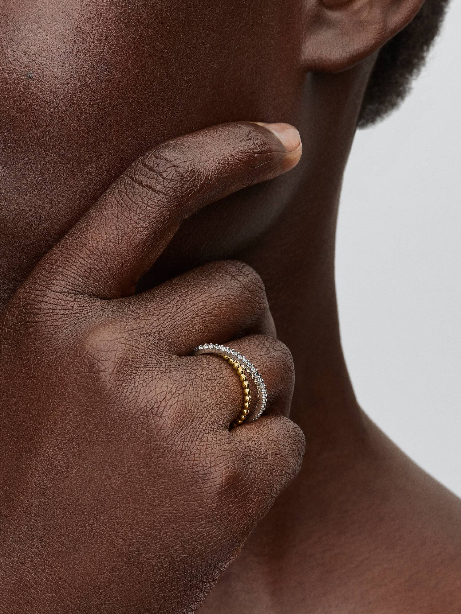 Crossover Beads & Pavé Double Band Ring