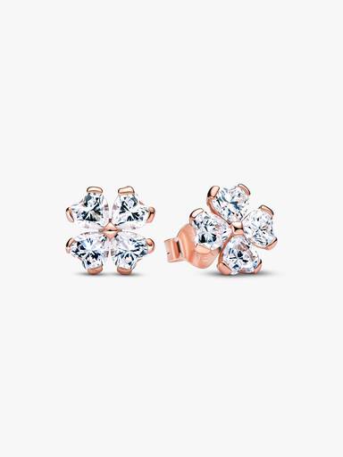 Clover 14k rose gold-plated stud earrings with clear cubic zirconia