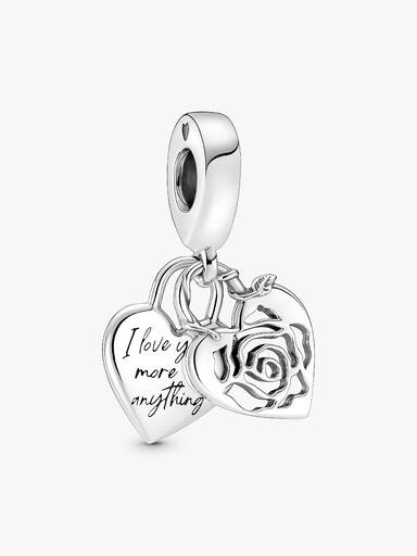 Rose Heart Padlock Dangle Charm