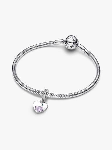 Engravable Jacaranda Flowers Heart Dangle Charm