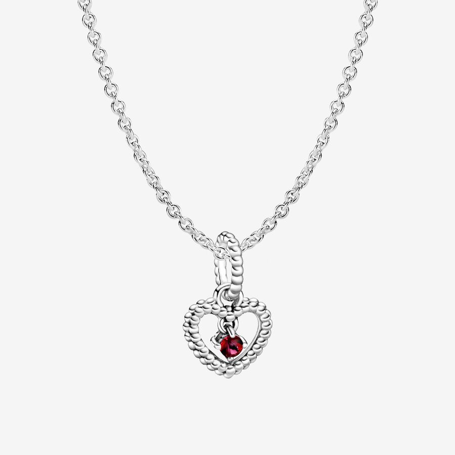 July Hearts Man-Made Red Crystal Birthstone Necklace Set image number 0