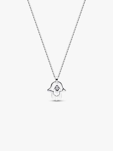 Sterling Silver Lab-Grown Diamond Hamsa Hand Pendant Necklace