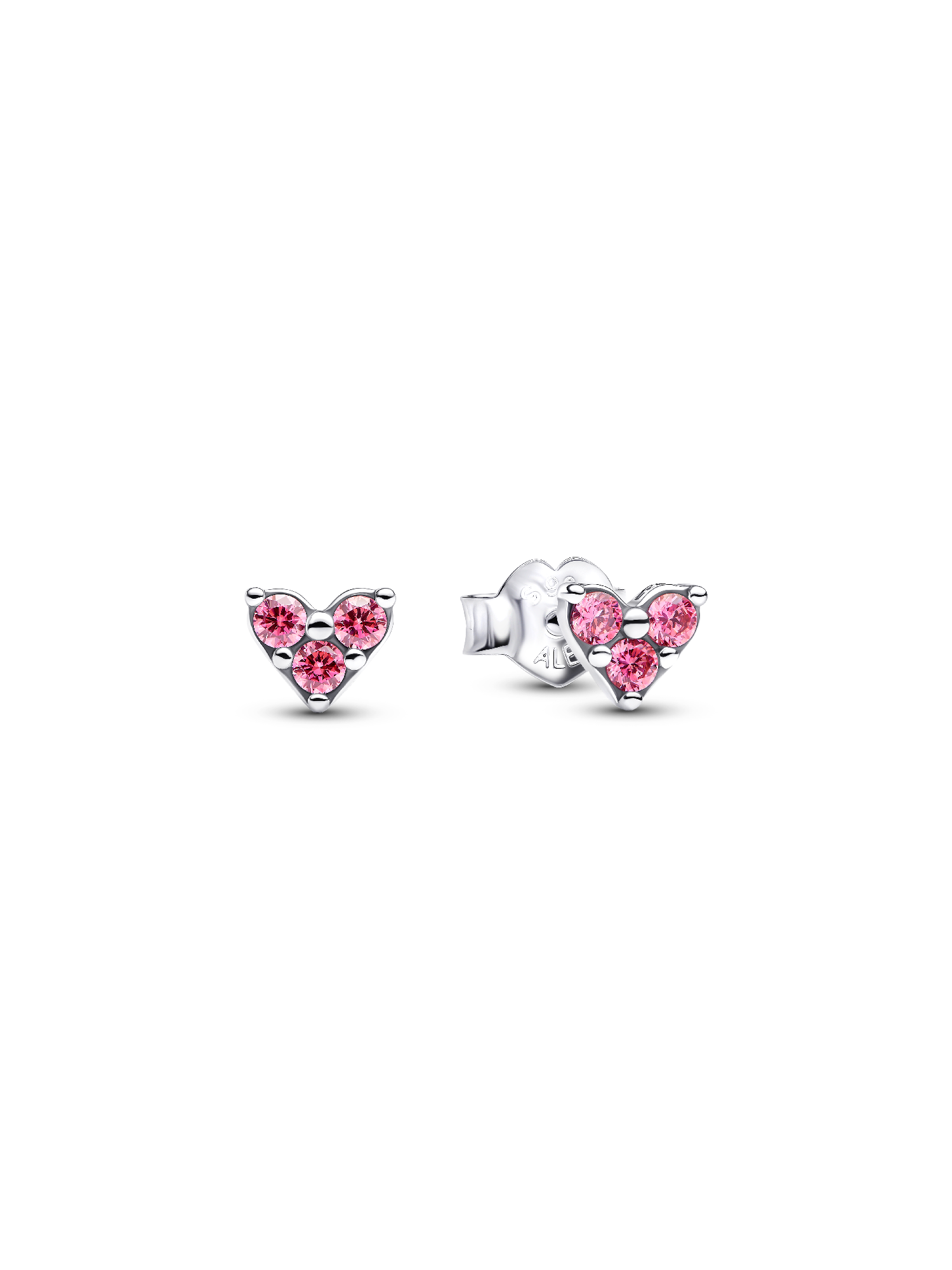 Triple Stone Pink Heart Stud Earrings