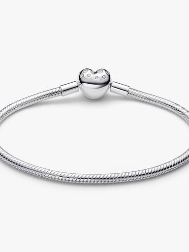 Pandora Lab-Grown Diamond Heart Clasp Snake Chain Bracelet