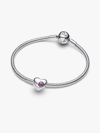 Engravable February Crystal Birthstone Heart Charm