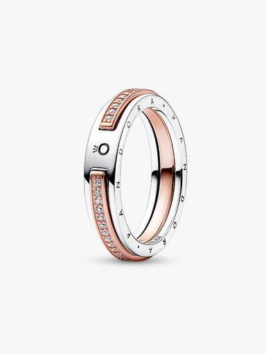Pandora Signature Two-Tone Logo & Pavé Ring