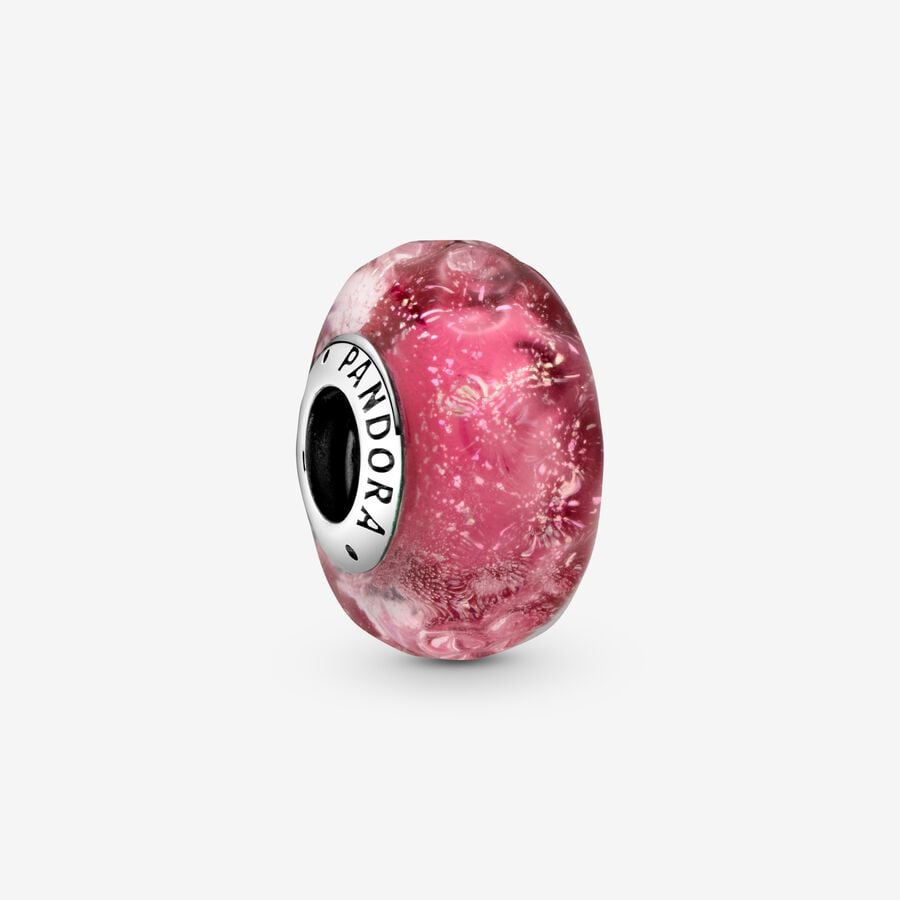 Wavy Fancy Pink Murano Glass Charm image number 0