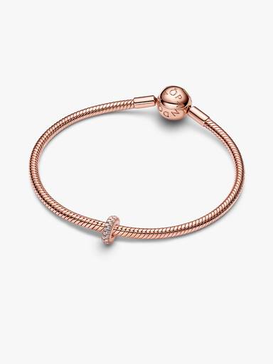 Abstract 14k rose gold-plated spacer with clear cubic zirconia