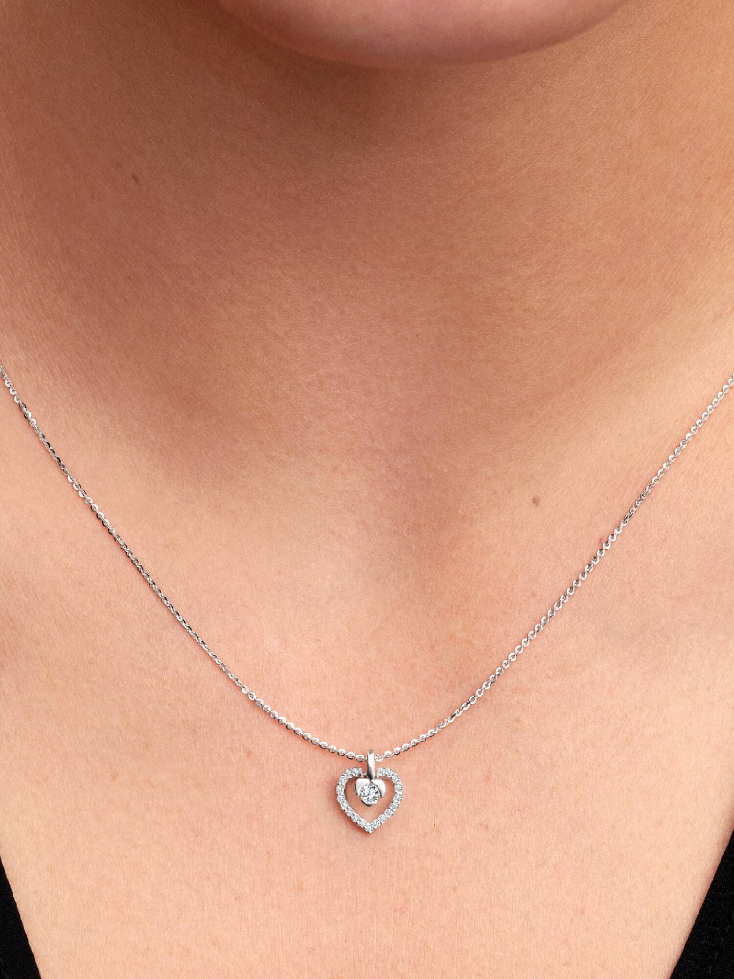 Sterling Silver Lab-Grown Diamond Heart Pendant Necklace