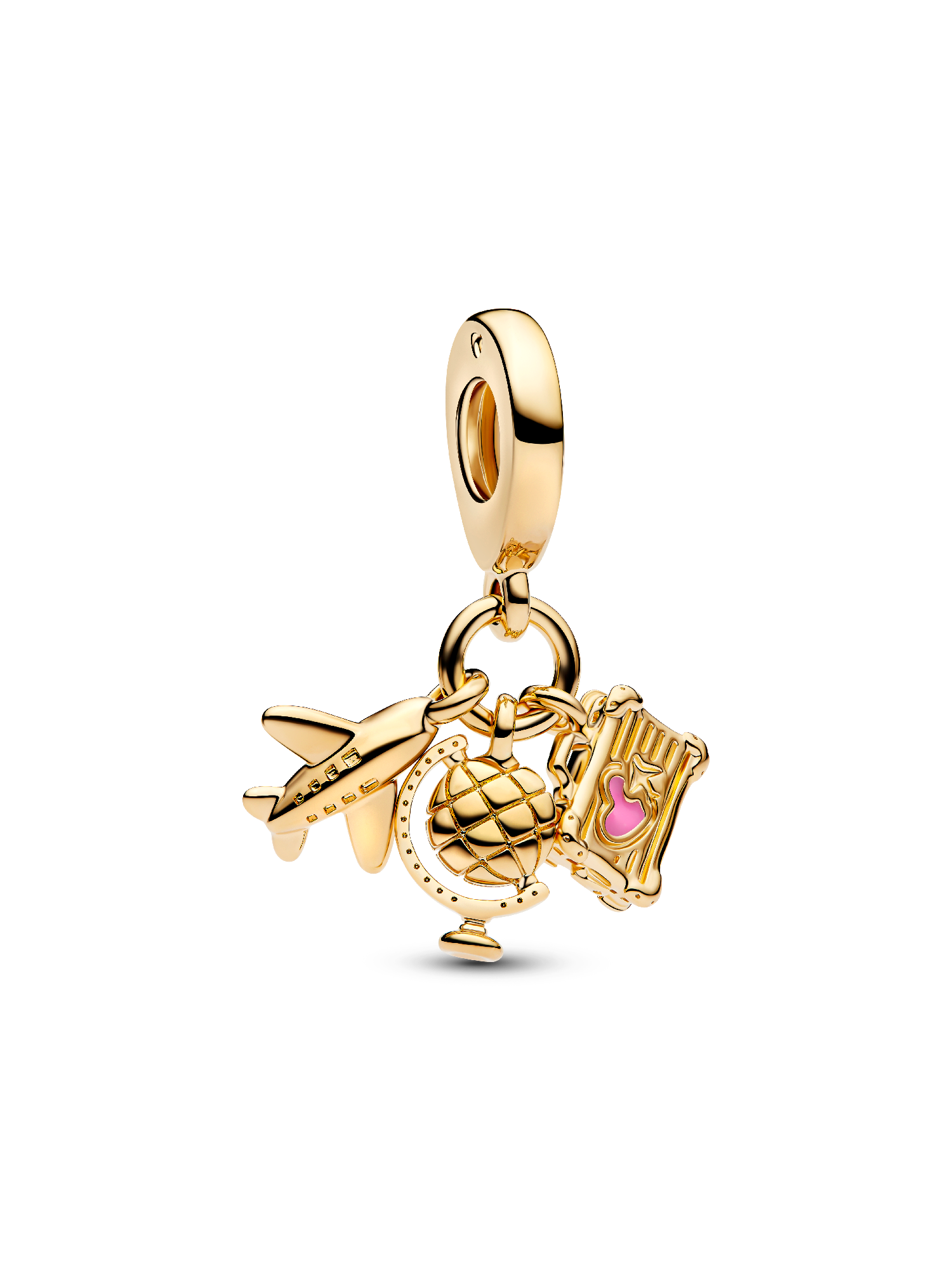 Airplane, Globe & Suitcase Triple Dangle Charm