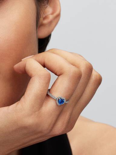 September Crystal Birthstone Elevated Princess Blue Heart Ring
