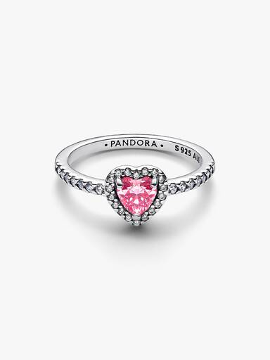 October Crystal Birthstone Elevated Pink Heart Ring