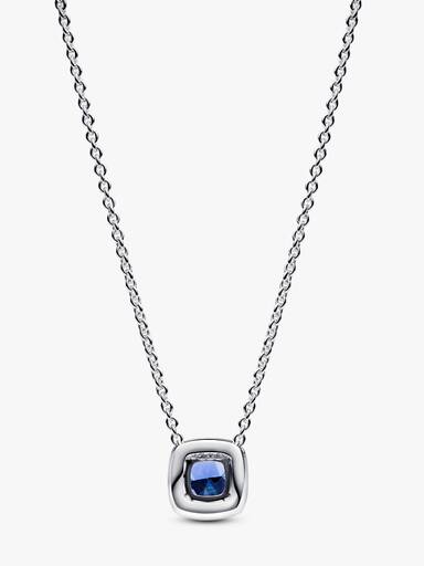 Sparkling Square Blue Halo Pendant Necklace