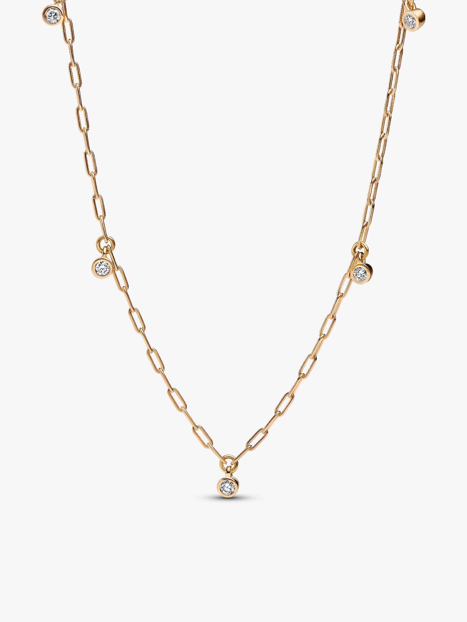 Pandora Era Bezel Lab-Grown Diamond Dangle Station Paperclip Chain Necklace