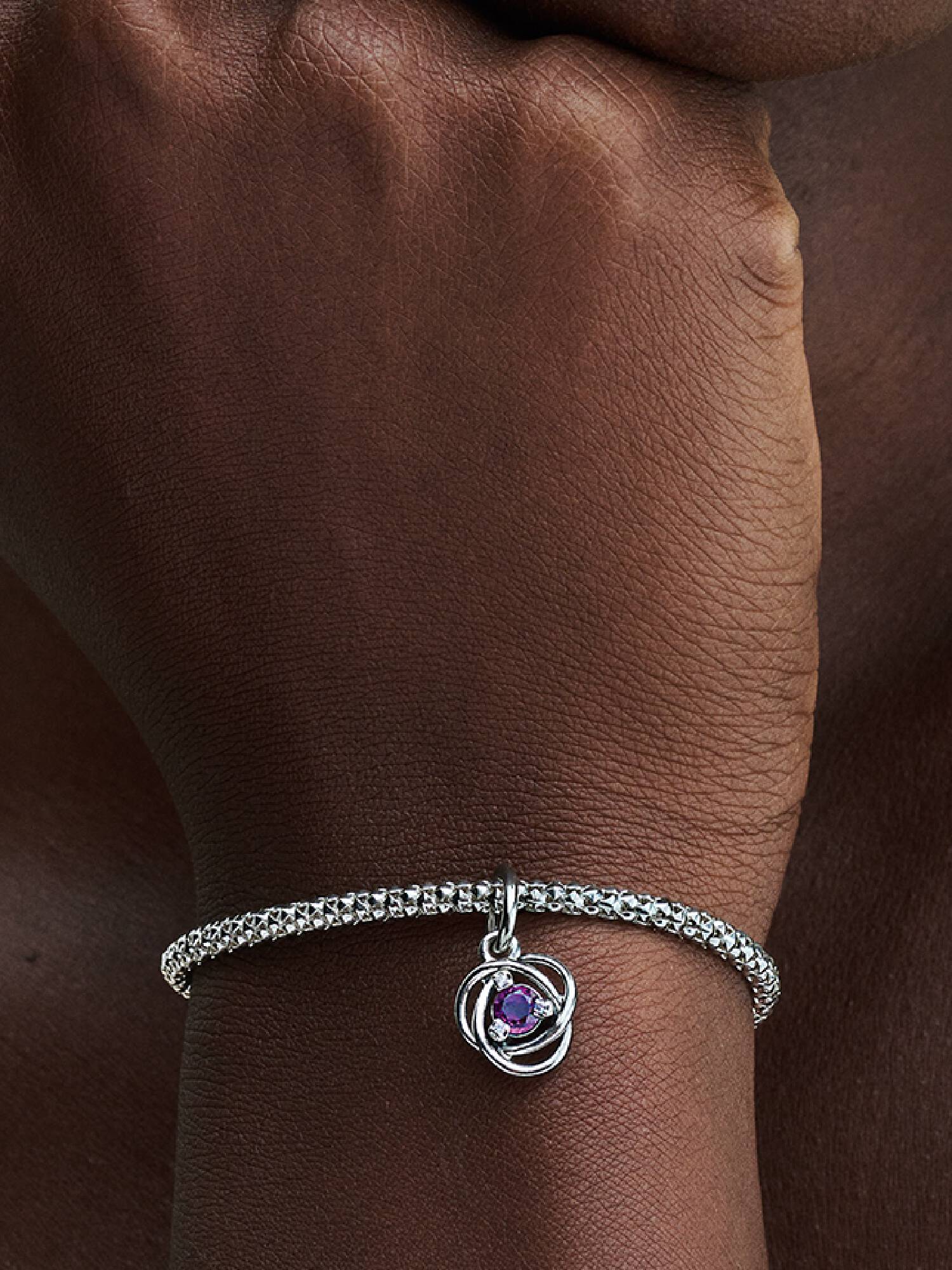 February Crystal Birthstone Eternity Circle Dangle Charm