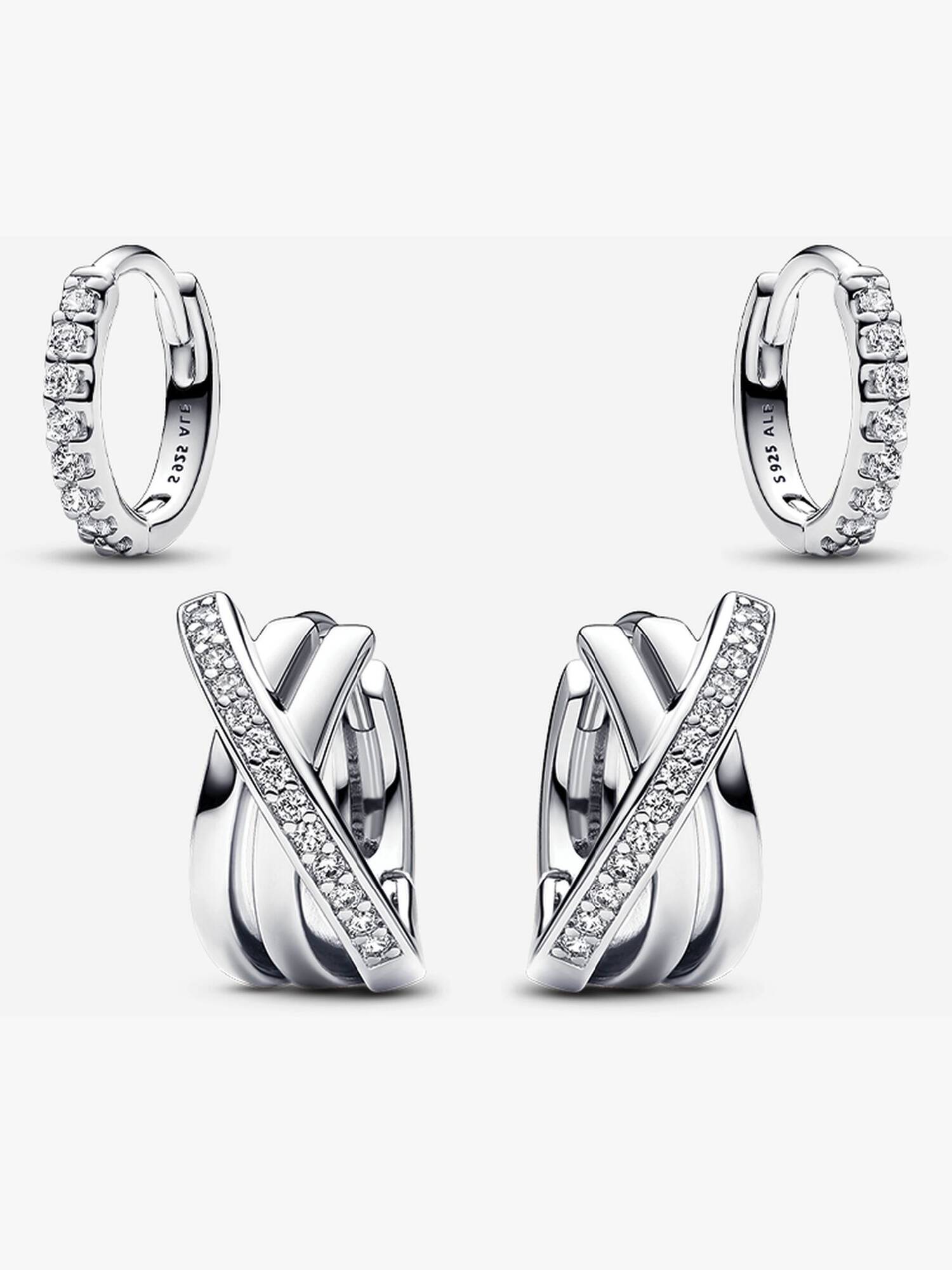 Silver Sparkling Hoop Earrings Set