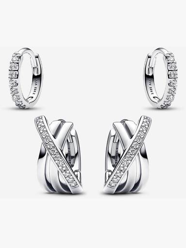 Silver Sparkling Hoop Earrings Set