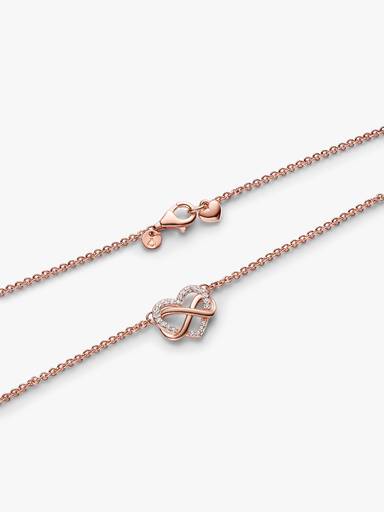 Infinity heart 14k rose gold-plated necklace with clear cubic zirconia