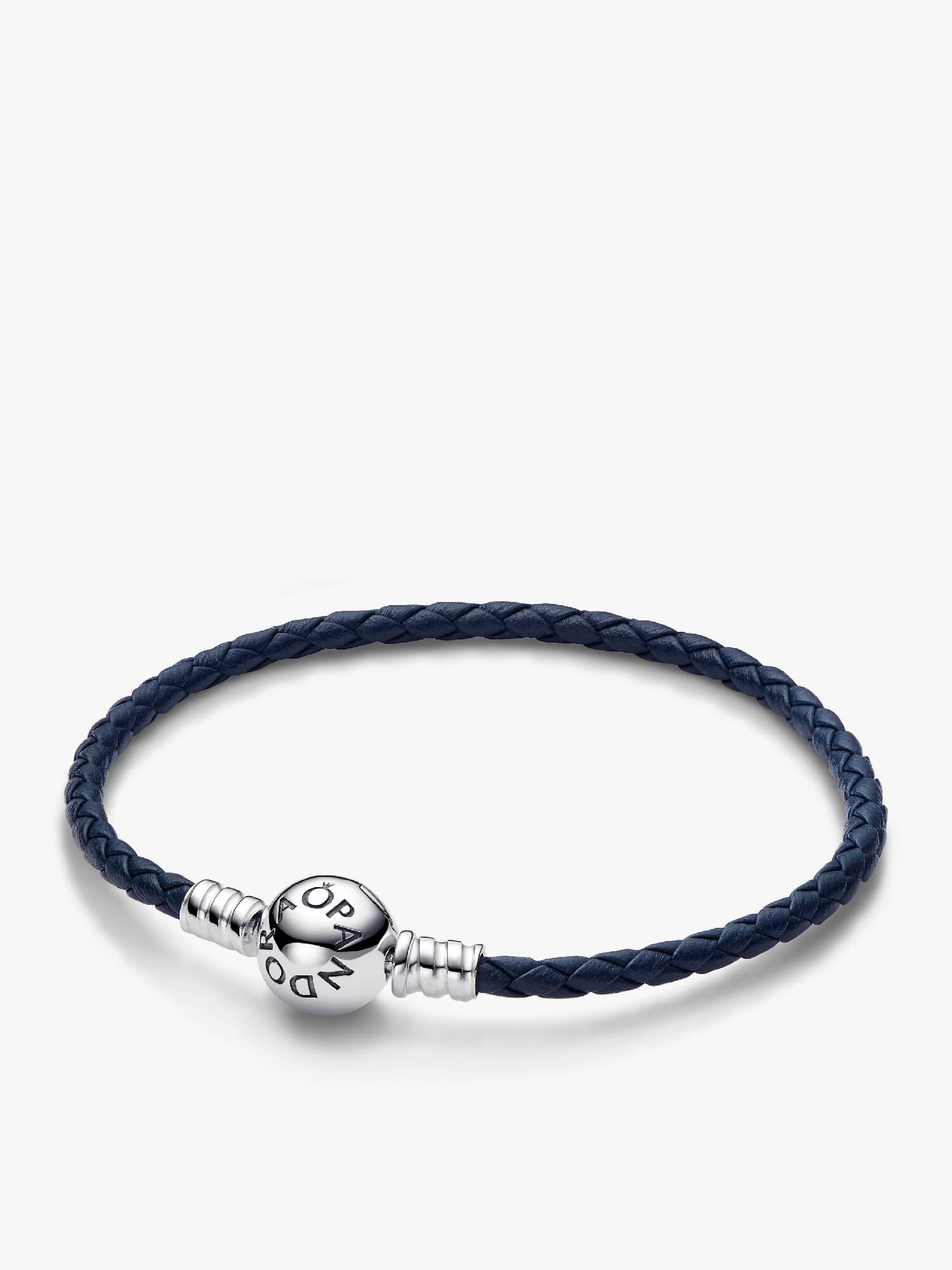 Pandora Moments Round Clasp Blue Braided Leather Bracelet