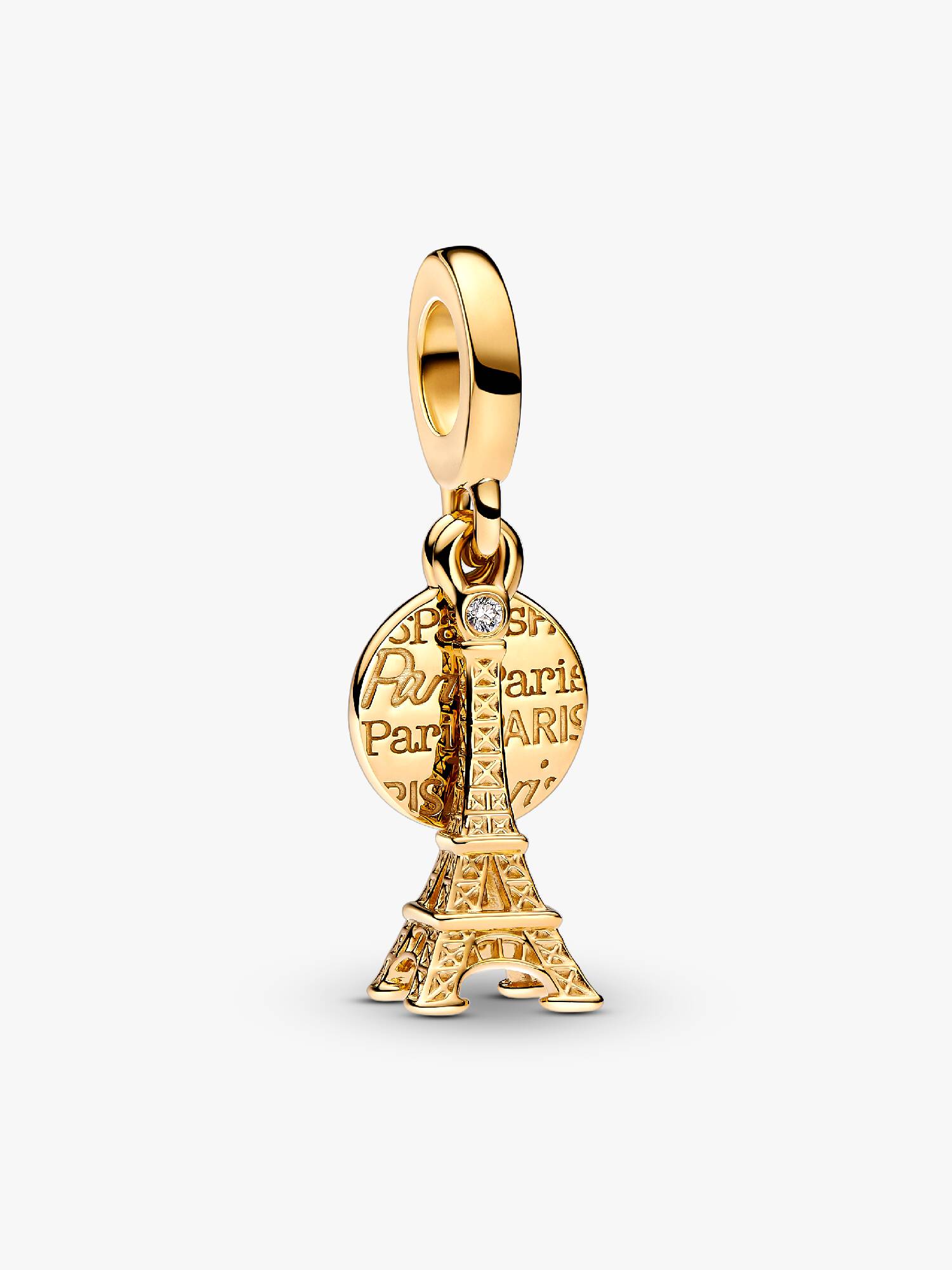 Paris Eiffel Tower Lab-Grown Diamond Engravable Double Dangle Charm