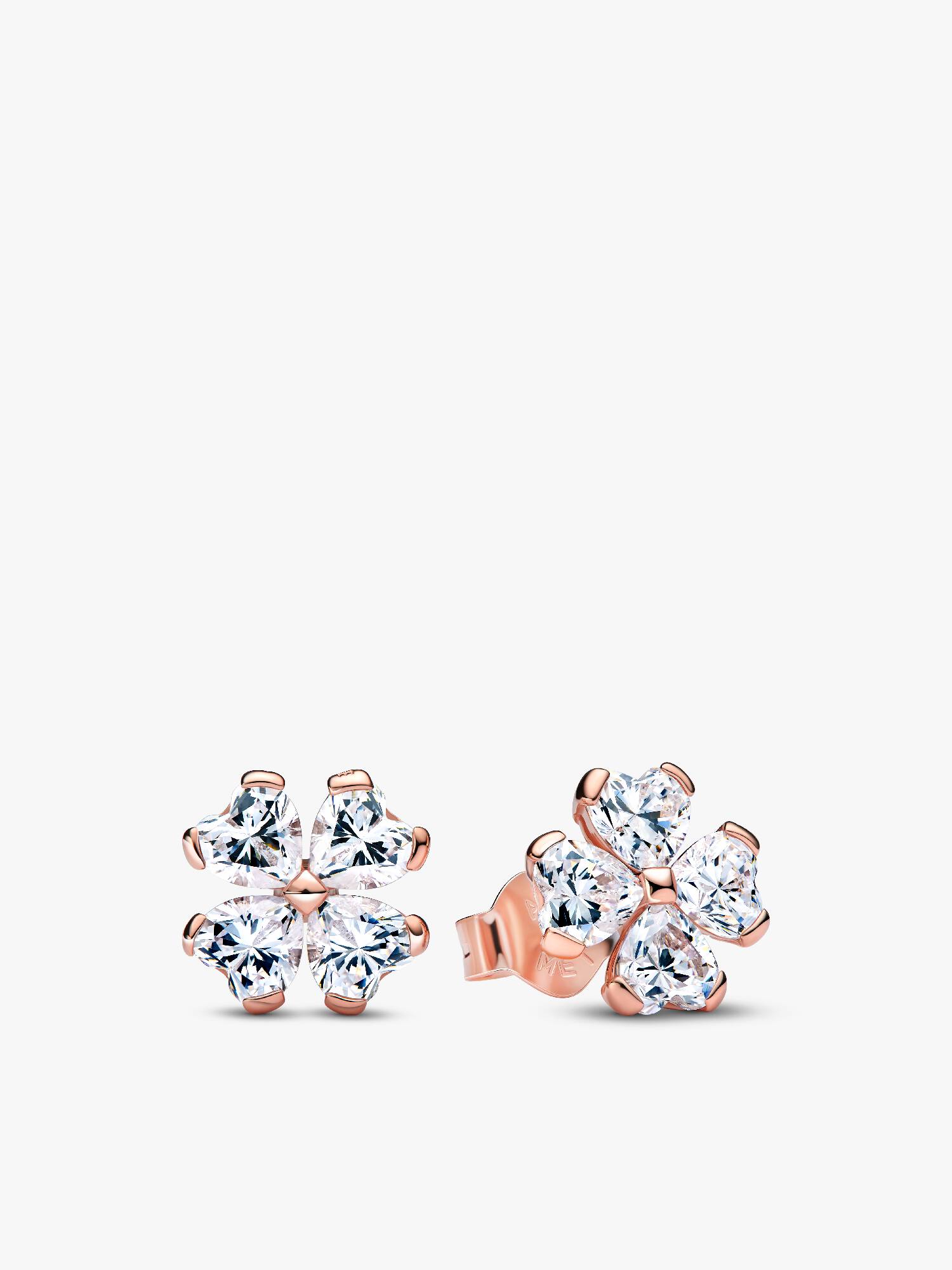 Clover 14k rose gold-plated stud earrings with clear cubic zirconia