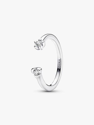 Sterling Silver Lab-Grown Diamond Heart & Star Open Ring