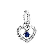 September Royal Blue Heart Hanging Charm with Man-Made Royal Blue Crystal