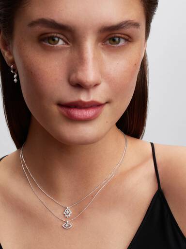 Sterling Silver Lab-Grown Diamond Evil Eye Pendant Necklace