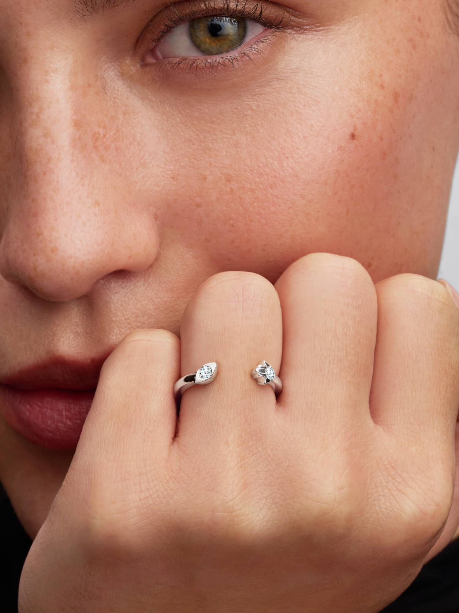 Sterling Silver Lab-Grown Diamond Evil Eye & Hamsa Hand Open Ring