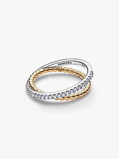 Crossover Beads & Pavé Double Band Ring