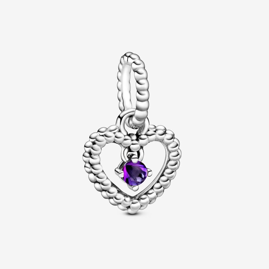 February Purple Heart Hanging Charm with Man-Made Purple Crystal image number 0