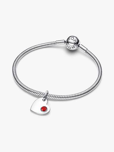 January Engravable Heart Red Stone Dangle Charm
