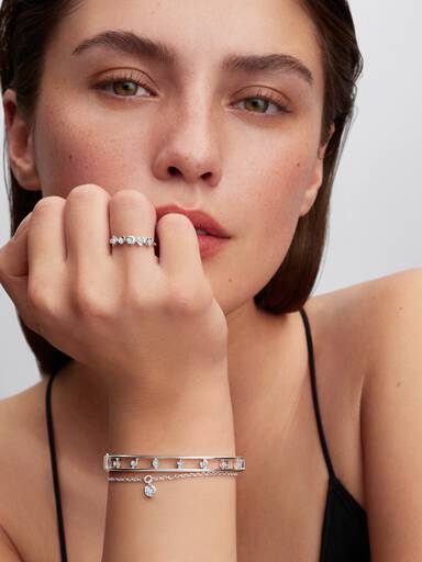 Sterling Silver Lab-Grown Diamond Symbols Bangle