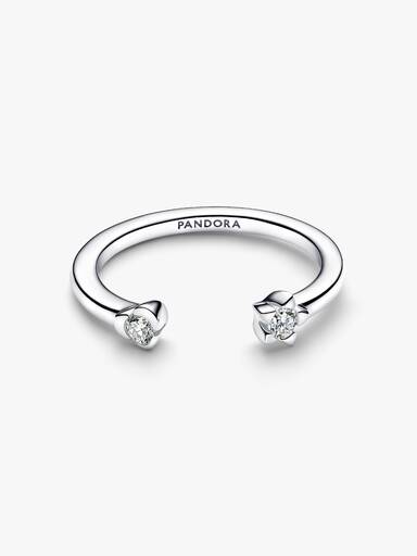 Sterling Silver Lab-Grown Diamond Heart & Star Open Ring
