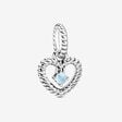 December Sky Blue Heart Hanging Charm with Man-Made Sky Blue Crystal