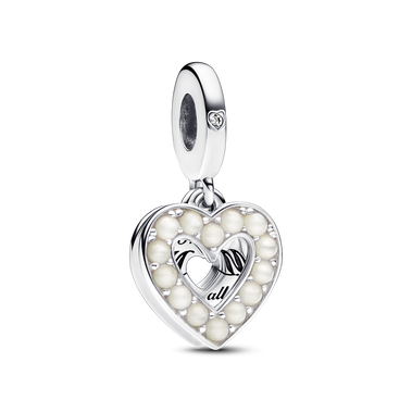 Pearlescent White Heart Double Dangle Charm