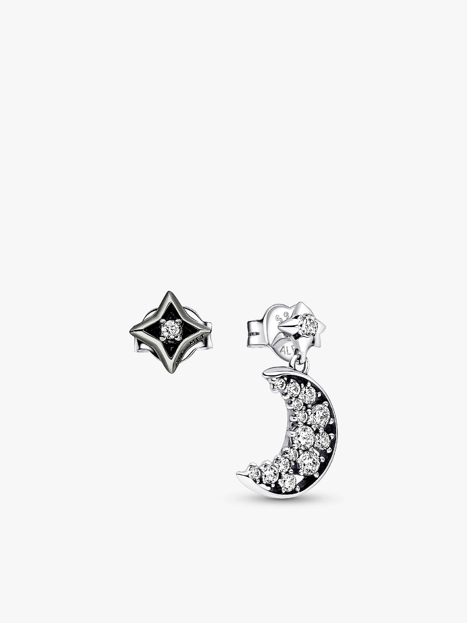 Sparkling Crescent Moon and Star Stud Earrings