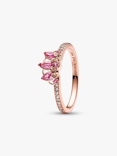 Disney Rapunzel 14k rose gold-plated tiara ring with phlox pink crystal and clear cubic zirconia