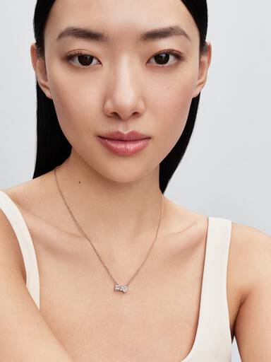 Bow 14k rose gold-plated collier with clear cubic zirconia