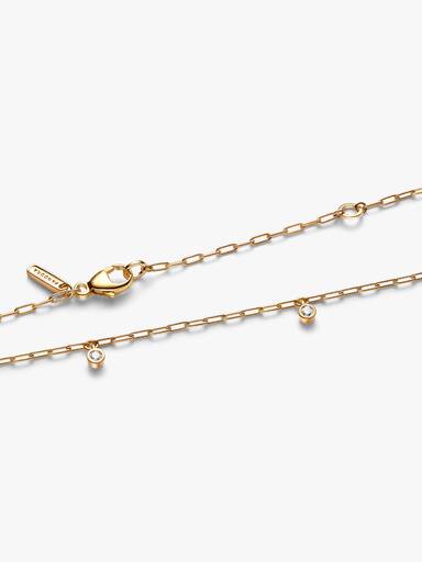 Pandora Era Bezel Lab-Grown Diamond Dangle Station Paperclip Chain Necklace
