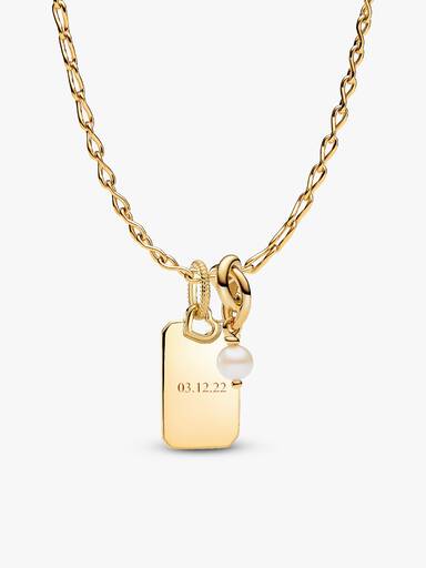 June Pearl Birthstone Engravable Necklace Set