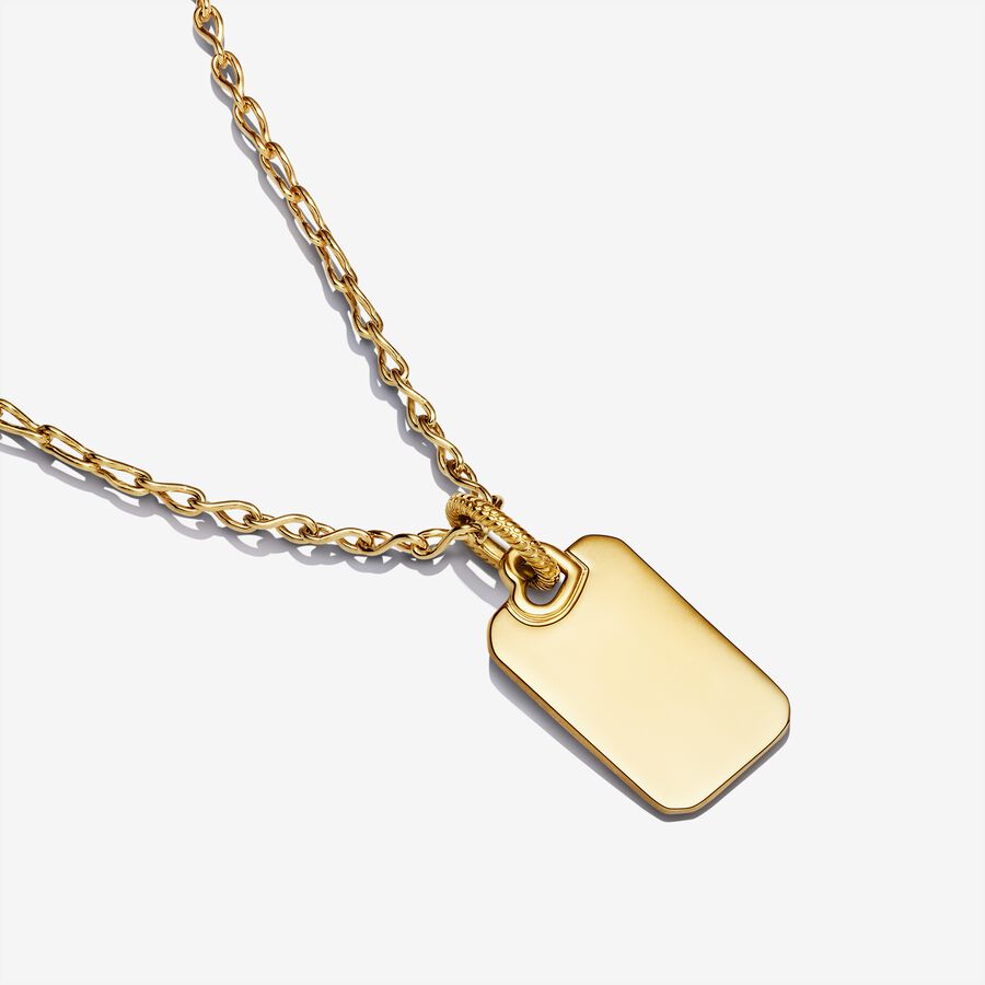 Chain Set With Tag Engravable Rectangle Tag Pendant Necklace Set
