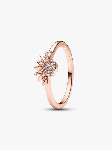 Celestial sun 14k rose gold-plated ring with clear cubic zirconia