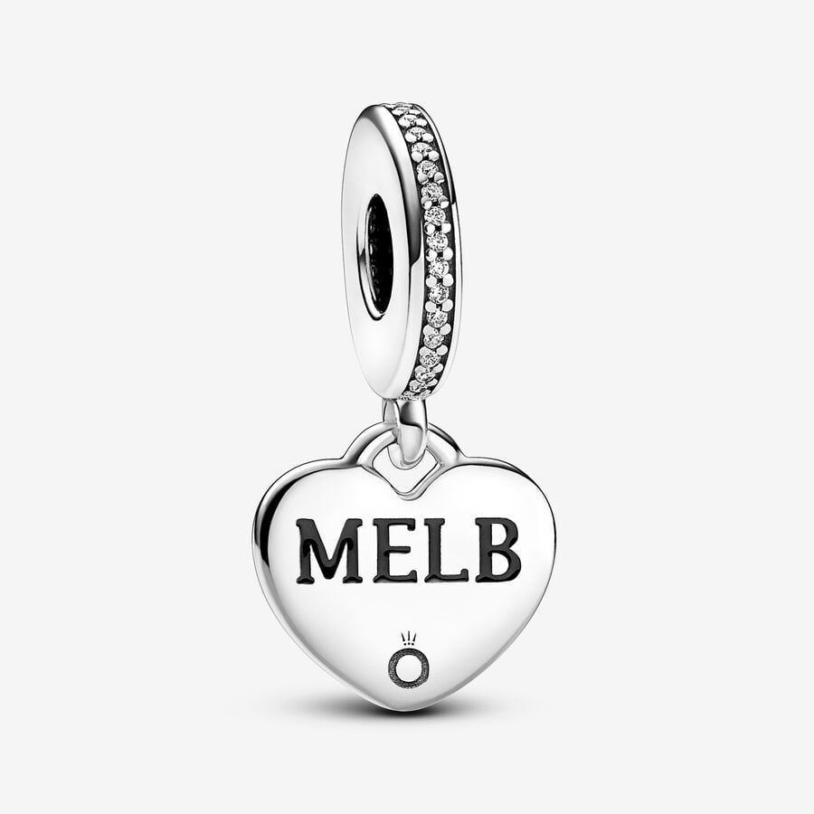 MELB heart sterling silver dangle with clear cubic zirconia and black enamel image number 0