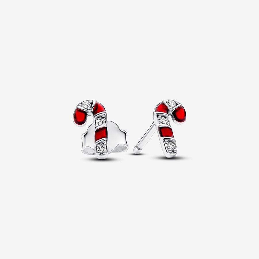 Sparkling Red Candy Cane Stud Earrings image number 0