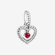January Dark Red Heart Hanging Charm with Man-Made Dark Red Crystal