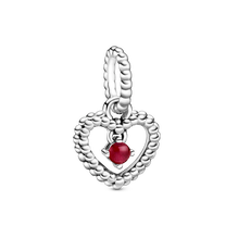 January Dark Red Heart Hanging Charm with Man-Made Dark Red Crystal