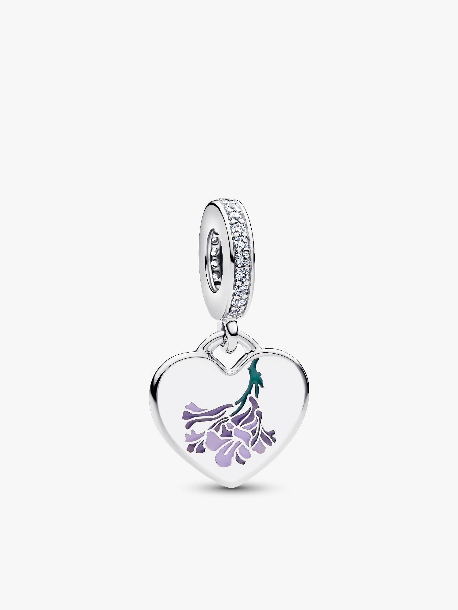 Engravable Jacaranda Flowers Heart Dangle Charm